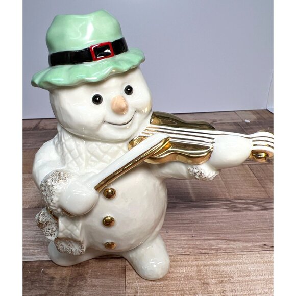 Mikasa Snowman Figurine Playing Violin Handcrafted Ceramic Collectible White/Gre - Picture 2 of 4